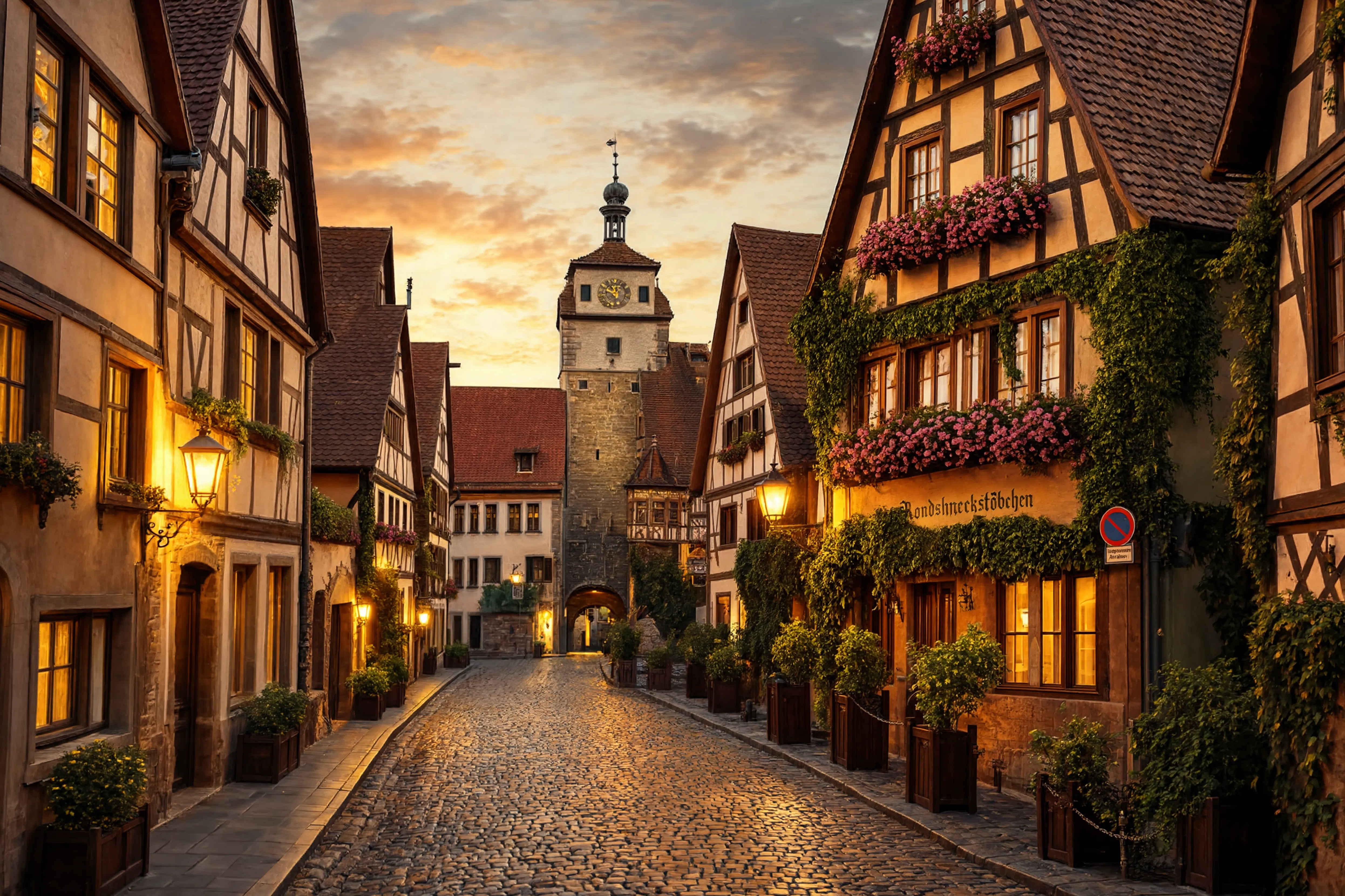Mittelalterliche Altstadt Rothenburg ob der Tauber — historische Fachwerkgassen